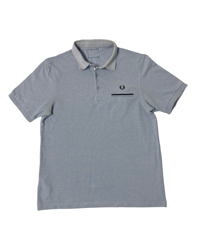 Fred Perry Chambray Collar Sky Blue Textured Polo Shirt - S
