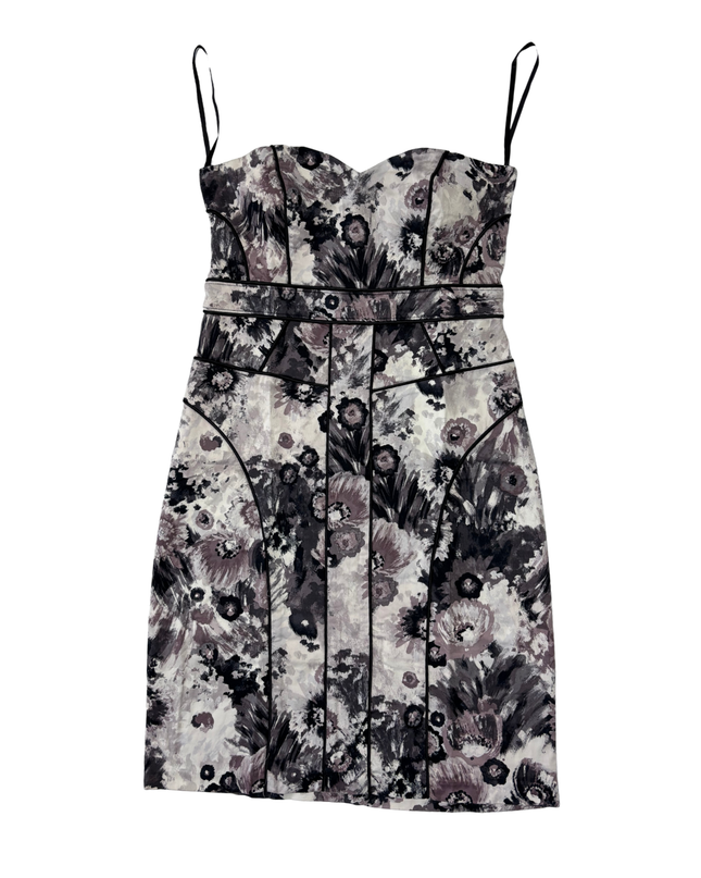 Ricki’s Monochrome Watercolor Floral Panel Bodycon Dress - XS