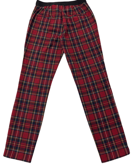 ZARA Red & Navy Tartan Plaid Elastic Waist Slim Trousers
