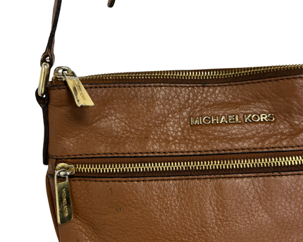 Michael Kors Brown Pebbled Leather Double Zip Crossbody Bag