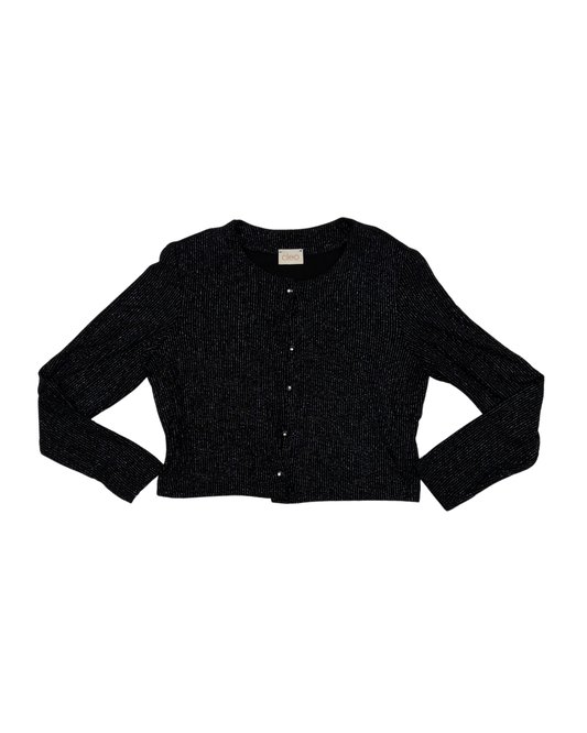 Cleo Black Metallic Striped Button-Up Cardigan - L