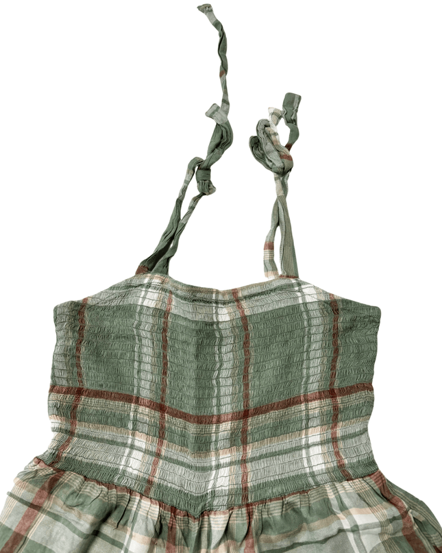 American Eagle Green & Brown Plaid Smocked Wide-Leg Jumpsuit