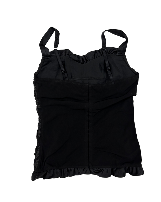 Vintage Black 3D Floral Rosette Ruffled Camisole Top - S