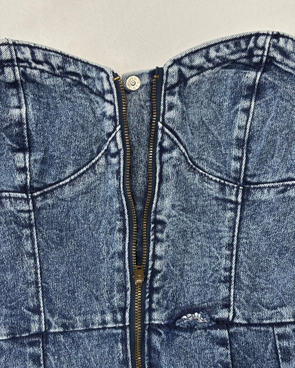Fancy Hiss Blue Strapless Denim Bodycon Mini Dress - XXS
