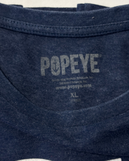 Popeye Vintage Distressed Navy Blue Graphic Cartoon T-Shirt - L