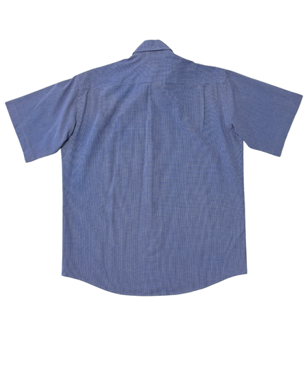Lacoste Blue Micro Check Short-Sleeve Cotton Shirt