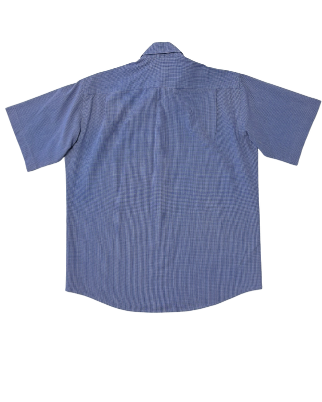 Lacoste Blue Micro Check Short-Sleeve Cotton Shirt