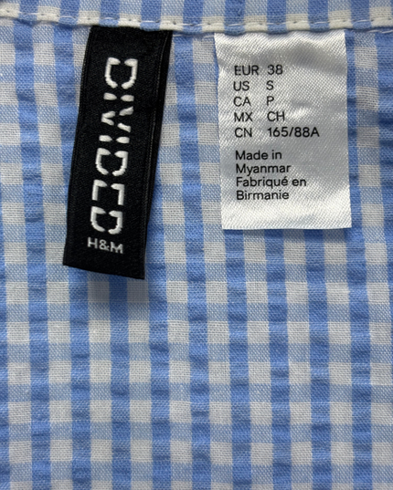 H&M Divided Blue & White Gingham Seersucker Cropped Shirt