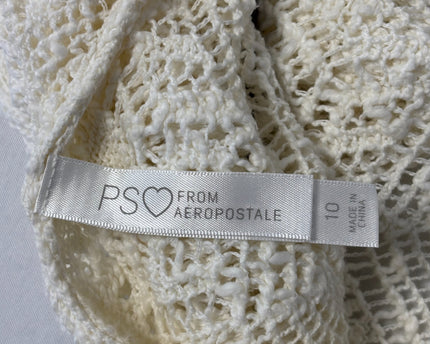 PS From Aeropostale Cream Hooded Pointelle Knit Open Cardigan