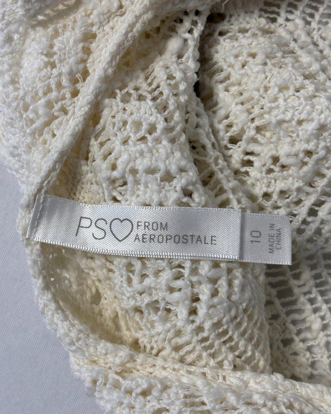 PS From Aeropostale Cream Hooded Pointelle Knit Open Cardigan