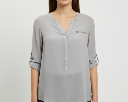 MOHITO Grey V-Neck with Zip Detail Blouse