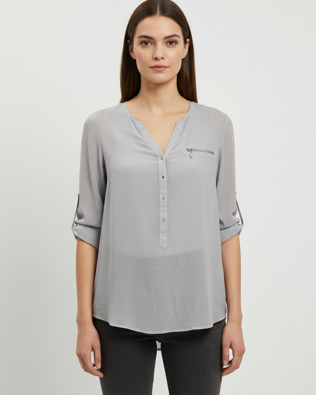MOHITO Grey V-Neck with Zip Detail Blouse