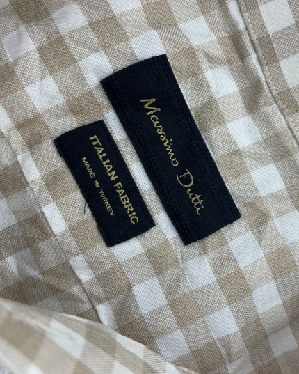 Massimo Dutti Beige Gingham Long Sleeve Shirt - M