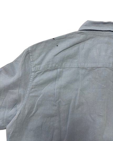 American Eagle Light Blue Short Sleeve Button-Up Linen Shirt - XL