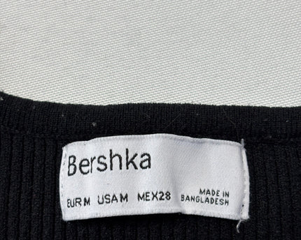 Bershka Black Ribbed Cut-Out Short Sleeve Crop Top