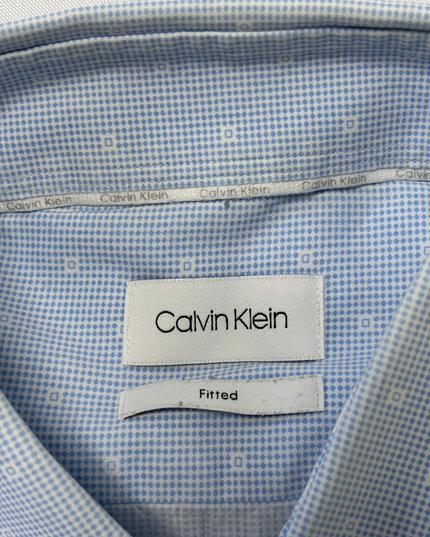 Calvin Klein Fitted Light Blue Micro-Checkered Long Sleeve Shirt - XL