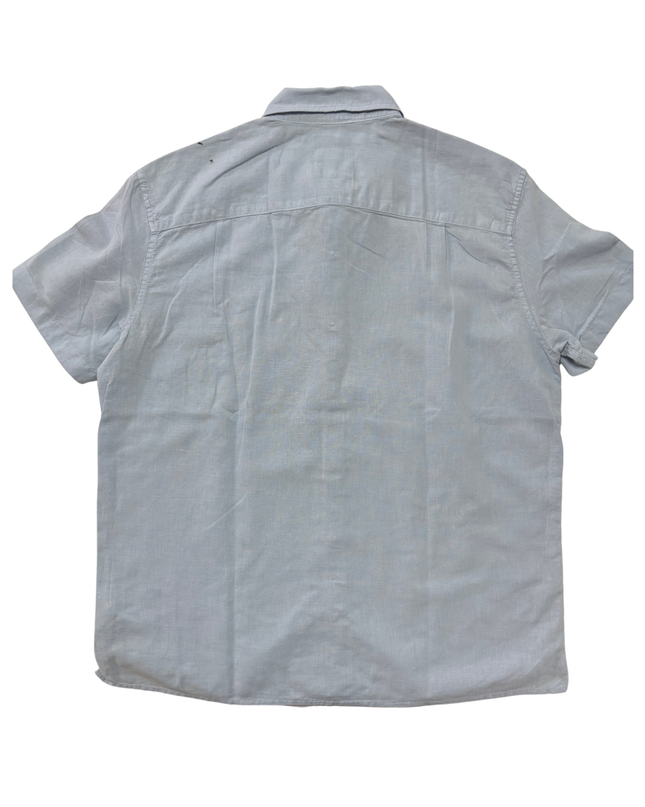 American Eagle Light Blue Short Sleeve Button-Up Linen Shirt - XL