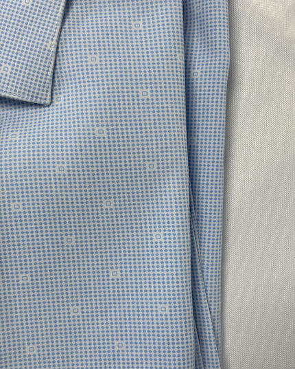 Calvin Klein Fitted Light Blue Micro-Checkered Long Sleeve Shirt - XL