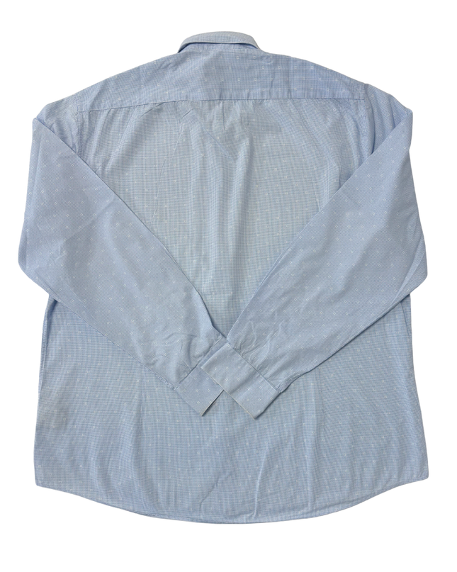 Calvin Klein Fitted Light Blue Micro-Checkered Long Sleeve Shirt - XL