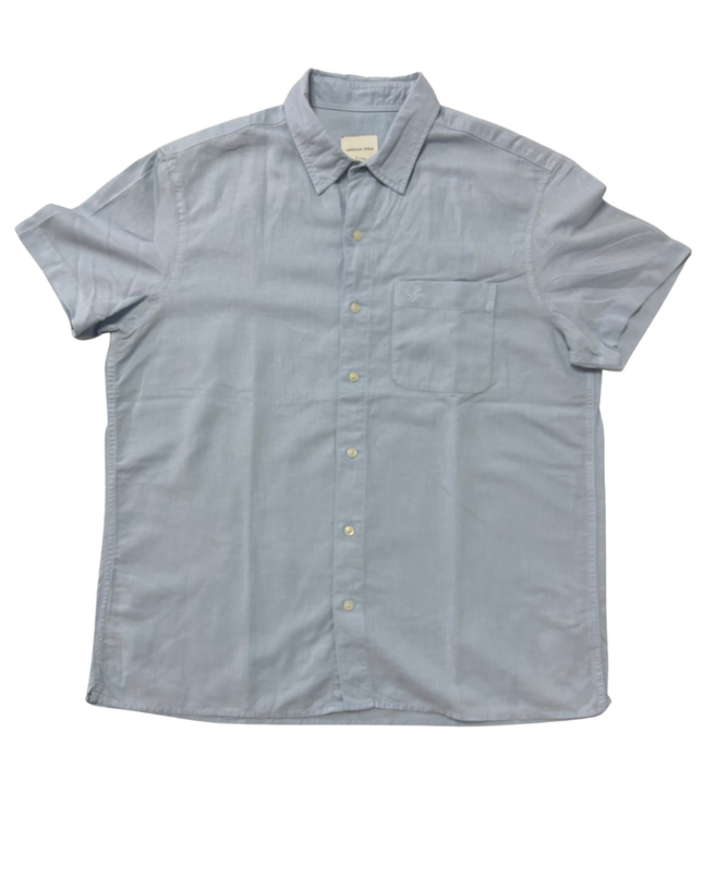 American Eagle Light Blue Short Sleeve Button-Up Linen Shirt - XL