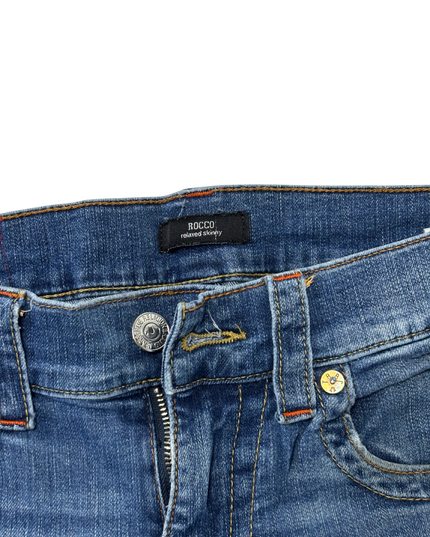 True Religion Rocco Relaxed Skinny Blue Distressed Jeans - L | Waist: 32"