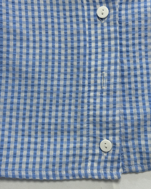 H&M Divided Blue & White Gingham Seersucker Cropped Shirt