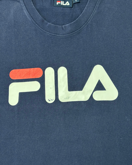 FILA Bold Logo Navy Blue Graphic Cotton T-Shirt - M