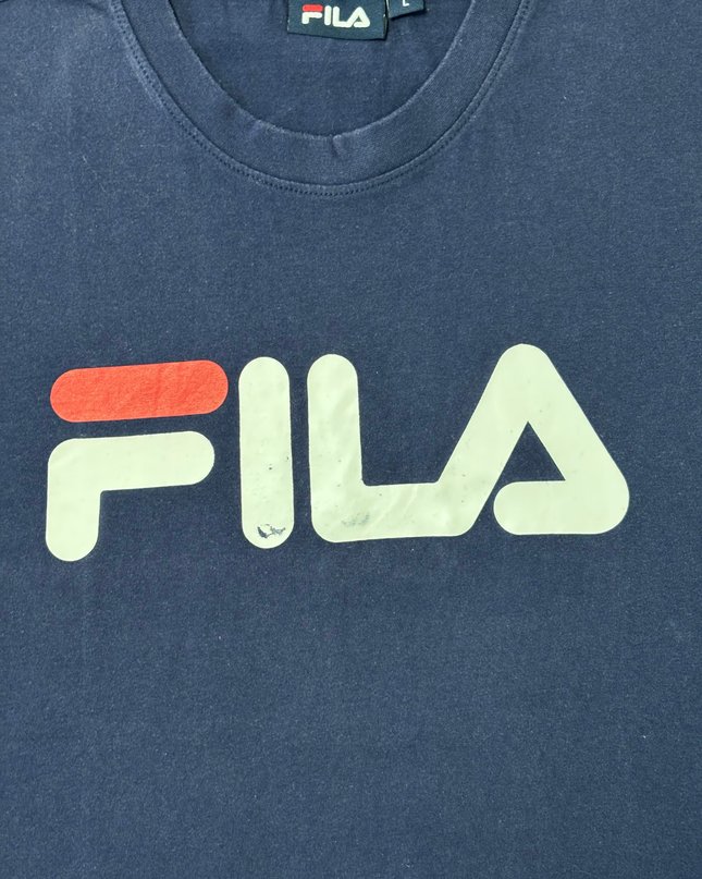 FILA Bold Logo Navy Blue Graphic Cotton T-Shirt - M