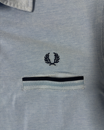 Fred Perry Chambray Collar Sky Blue Textured Polo Shirt - S