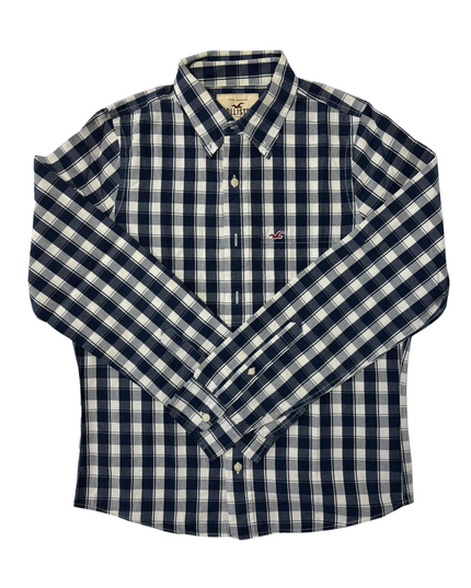 Hollister Navy & Cream Checkered Button-Down Shirt - L