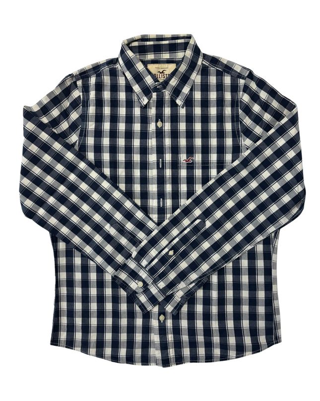 Hollister Navy & Cream Checkered Button-Down Shirt - L