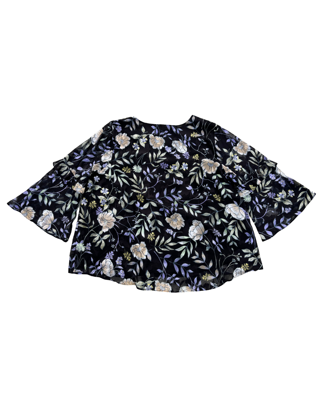 Calvin Klein Floral Flared Sleeve Sheer Blouse - XL