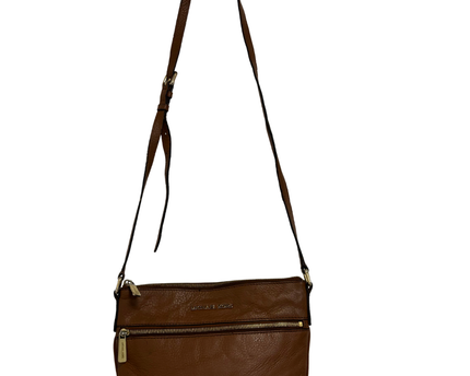 Michael Kors Brown Pebbled Leather Double Zip Crossbody Bag