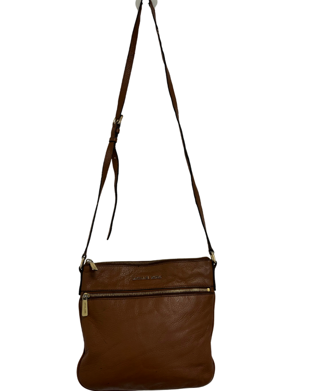 Michael Kors Brown Pebbled Leather Double Zip Crossbody Bag