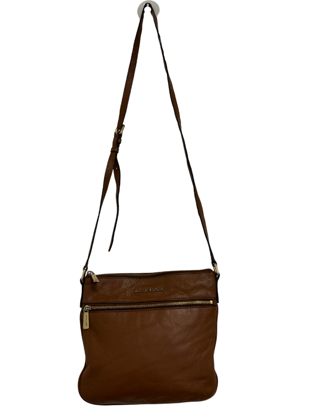 Michael Kors Brown Pebbled Leather Double Zip Crossbody Bag
