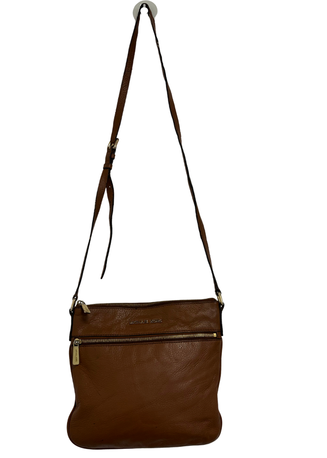 Michael Kors Brown Pebbled Leather Double Zip Crossbody Bag