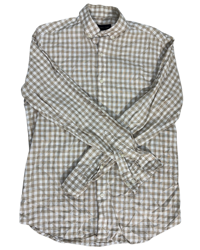 Massimo Dutti Beige Gingham Long Sleeve Shirt - M