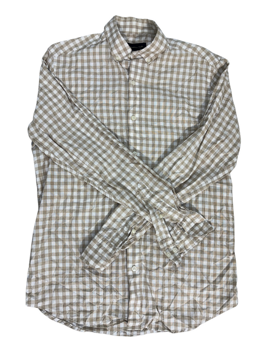 Massimo Dutti Beige Gingham Long Sleeve Shirt - M