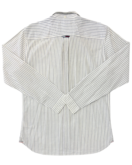 Tommy Jeans White & Navy Striped Regular Fit Button-Down Shirt