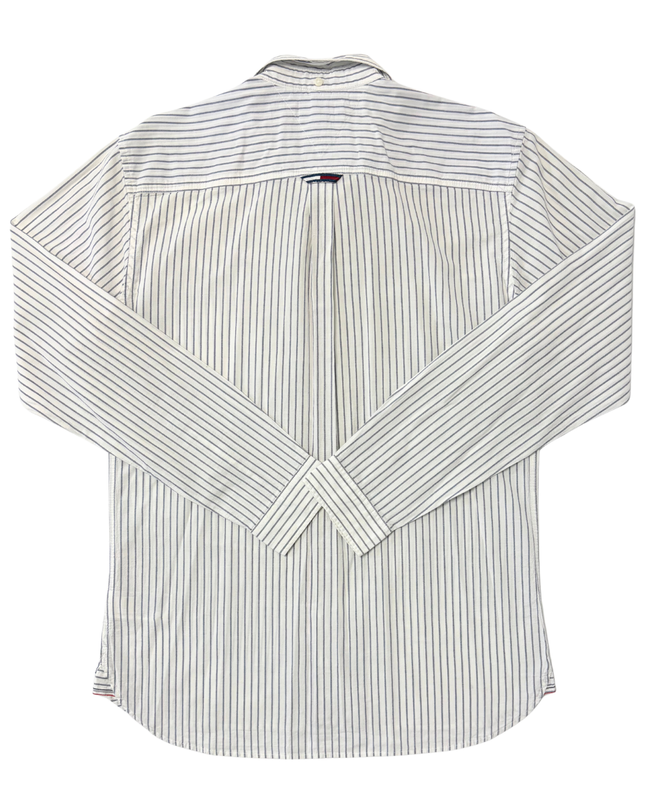 Tommy Jeans White & Navy Striped Regular Fit Button-Down Shirt