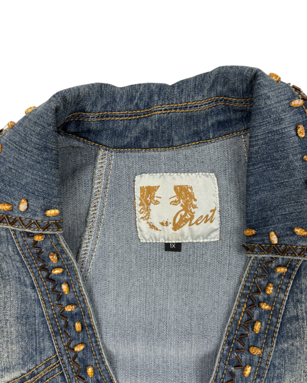 C’est Gold Beaded Embellished Blue Denim Bolero Jacket - XL