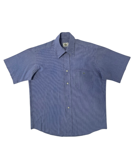 Lacoste Blue Micro Check Short-Sleeve Cotton Shirt