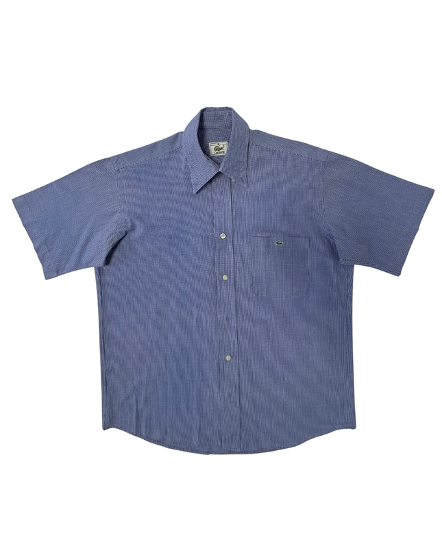Lacoste Blue Micro Check Short-Sleeve Cotton Shirt