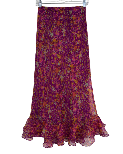 Laura Petites Purple & Orange Floral Ruffle Hem Midi Skirt - XS | Waist: 23"