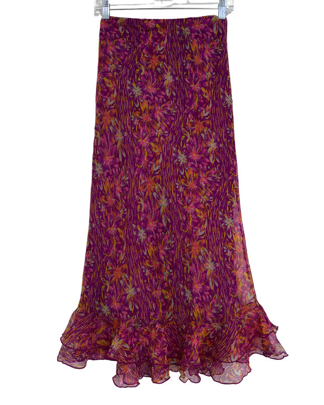 Laura Petites Purple & Orange Floral Ruffle Hem Midi Skirt - XS | Waist: 23"