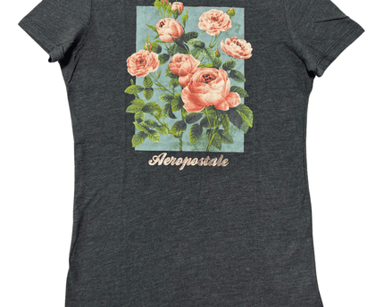 Aeropostale Classic Crew Vintage Rose Graphic Charcoal T-Shirt