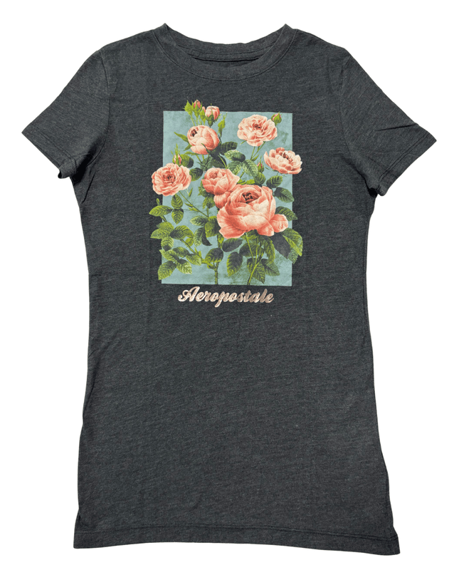 Aeropostale Classic Crew Vintage Rose Graphic Charcoal T-Shirt