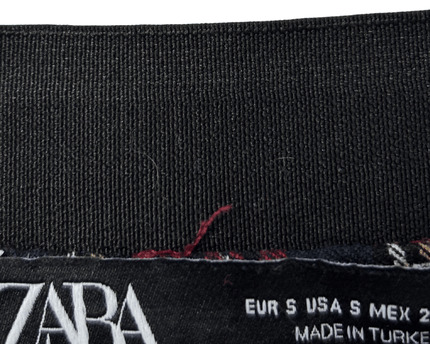 ZARA Red & Navy Tartan Plaid Elastic Waist Slim Trousers