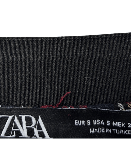 ZARA Red & Navy Tartan Plaid Elastic Waist Slim Trousers