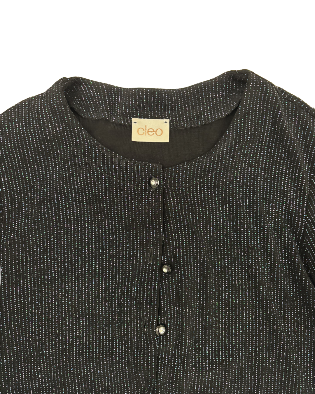 Cleo Black Metallic Striped Button-Up Cardigan - L